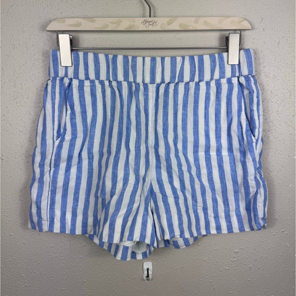 J. Crew Blue and white Striped Shorts 100% Linen Womens Size Medium